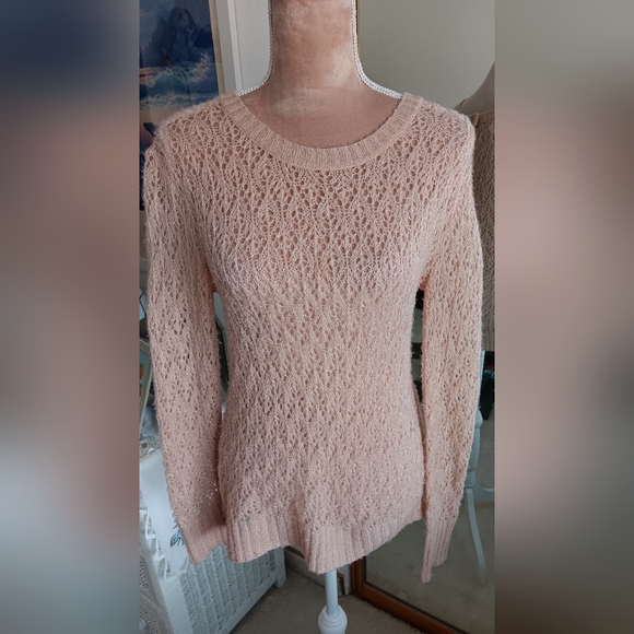 Lauren Conrad~Beige Open Knit Sweater w/ Bow-Back Detail (Soft Neutral) - Picture 7 of 13